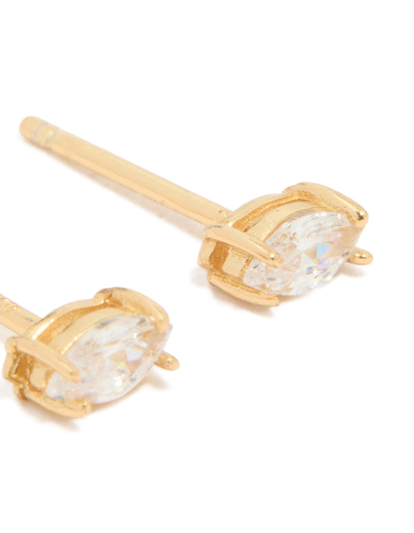 Gold Plated Sterling Silver Cubic Zirconia Oval Stud Earrings