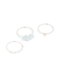 Silver Plated Cubic Zirconia Flower Stacking Rings 3-Pack - link has visual effect only