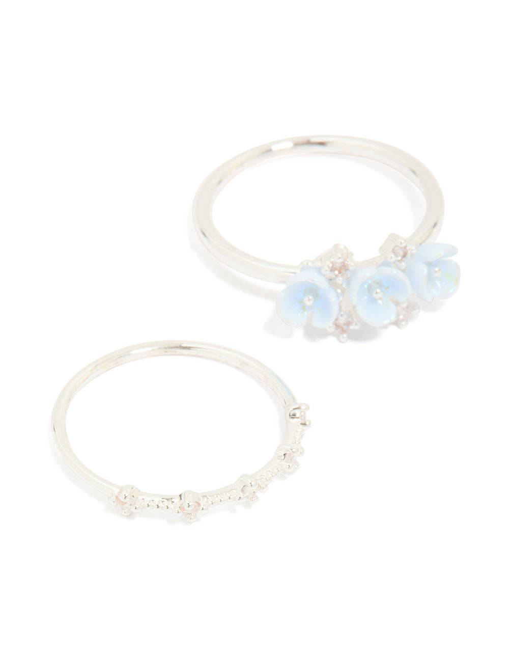 Silver Plated Cubic Zirconia Flower Stacking Rings 3-Pack