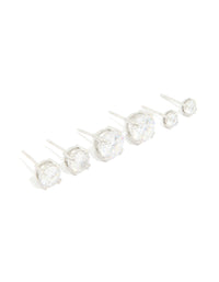 Silver Cubic Zirconia Multi-Sized Stud Earrings 3-Pack - link has visual effect only