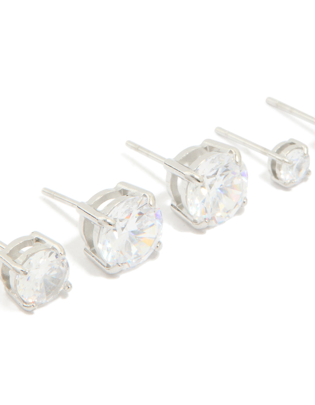 Silver Cubic Zirconia Multi-Sized Stud Earrings 3-Pack