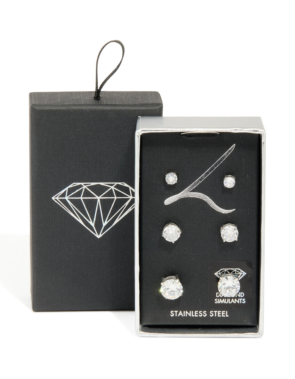 Silver Cubic Zirconia Multi-Sized Stud Earrings 3-Pack