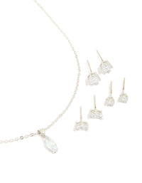 Silver Cubic Zirconia Pendant Necklace & Earrings Set - link has visual effect only