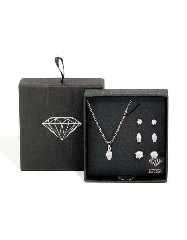 Silver Cubic Zirconia Pendant Necklace & Earrings Set