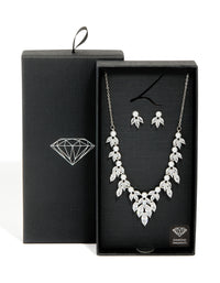 Silver Pearl Cubic Zirconia Flower Earrings & Necklace Set - link has visual effect only
