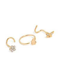 Gold Plated Surgical Steel Floral Nose Ring & Studs 3-Pack - link has visual effect only