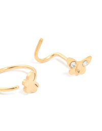 Gold Plated Surgical Steel Floral Nose Ring & Studs 3-Pack - link has visual effect only