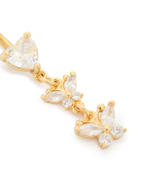 Gold Plated Surgical Steel Cubic Zirconia Heart & Butterfly Drop Belly Bar - link has visual effect only