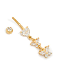 Gold Plated Surgical Steel Cubic Zirconia Heart & Butterfly Drop Belly Bar - link has visual effect only