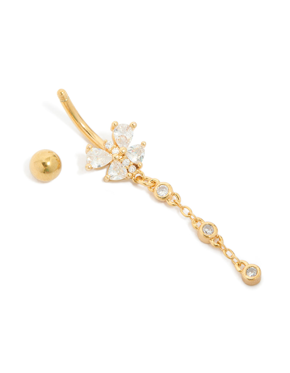 Gold Plated Surgical Steel Cubic Zirconia Bezel Set Drop Belly Bar