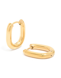 Waterproof Gold Plated Stainless Steel Oval Clicker Hoop Earrings - link has visual effect only