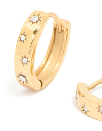 Waterproof Gold Plated Stainless Steel Diamante Star Clicker Hoop Earrings - link has visual effect only
