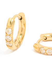 Waterproof Gold Plated Stainless Steel Prism Cubic Zirconia Huggie Earrings - link has visual effect only