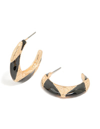 Gold Textured & Black Resin Hoop Earrings - link has visual effect only