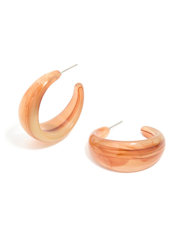 Brown Acrylic Marble Hoop Earrings
