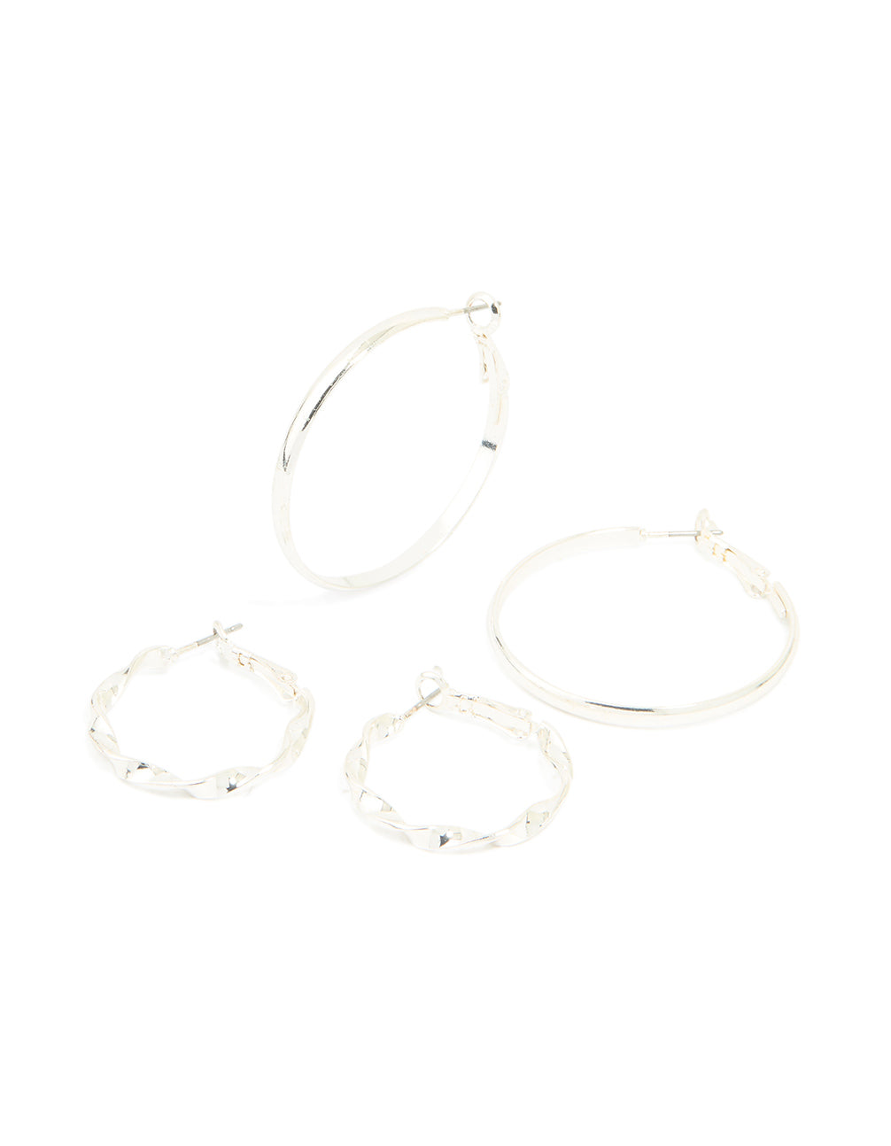 Silver Twisted & Plain Hoop Earrings 2-Pack