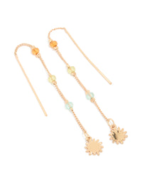 Gold Beaded Station Sun Chain Drop Earrings - link has visual effect only