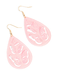 Gold Pink Filigree Butterfly Drop Earrings - link has visual effect only