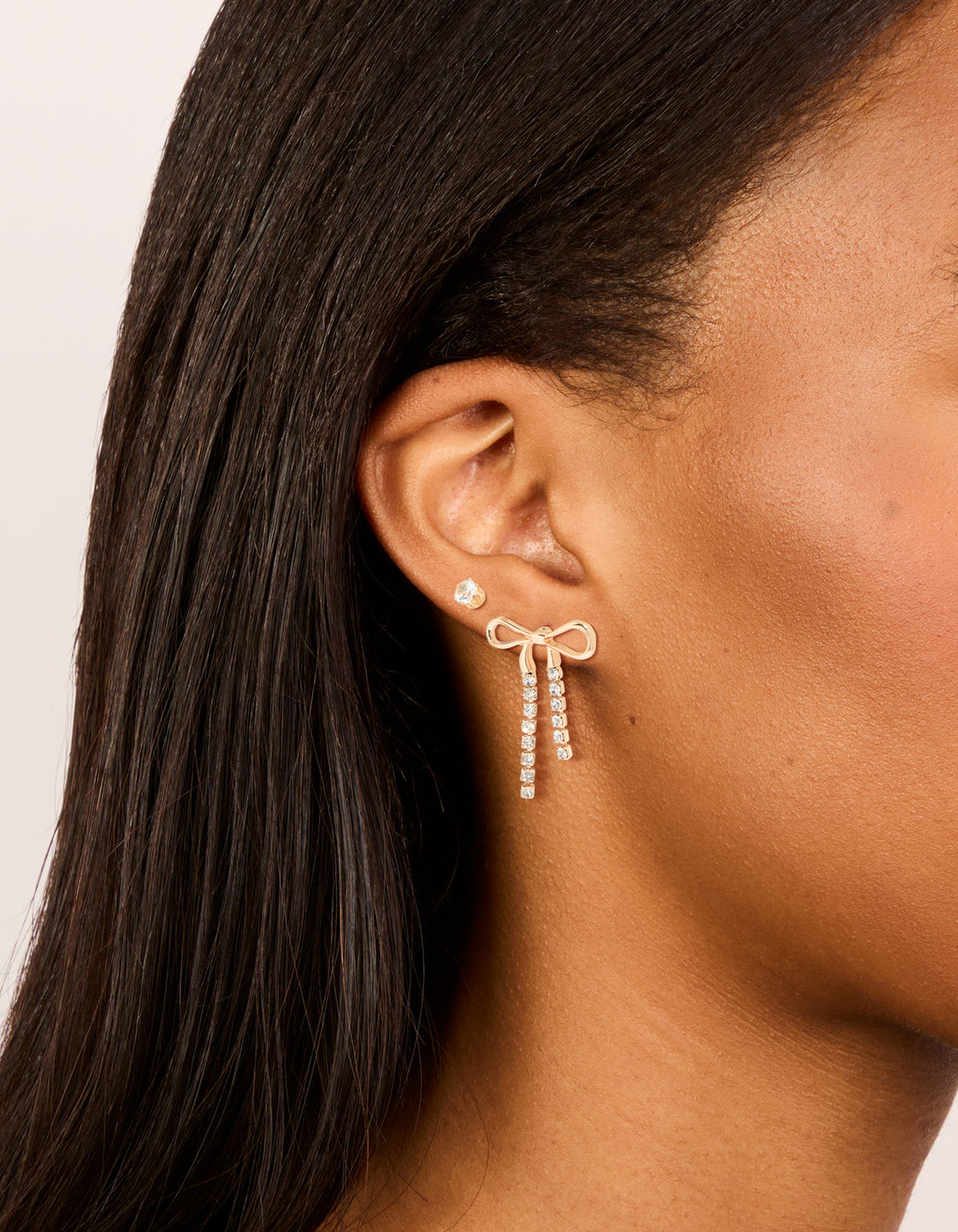 Gold Diamante Cup Chain Bow & Classic Stud Earrings 2-Pack