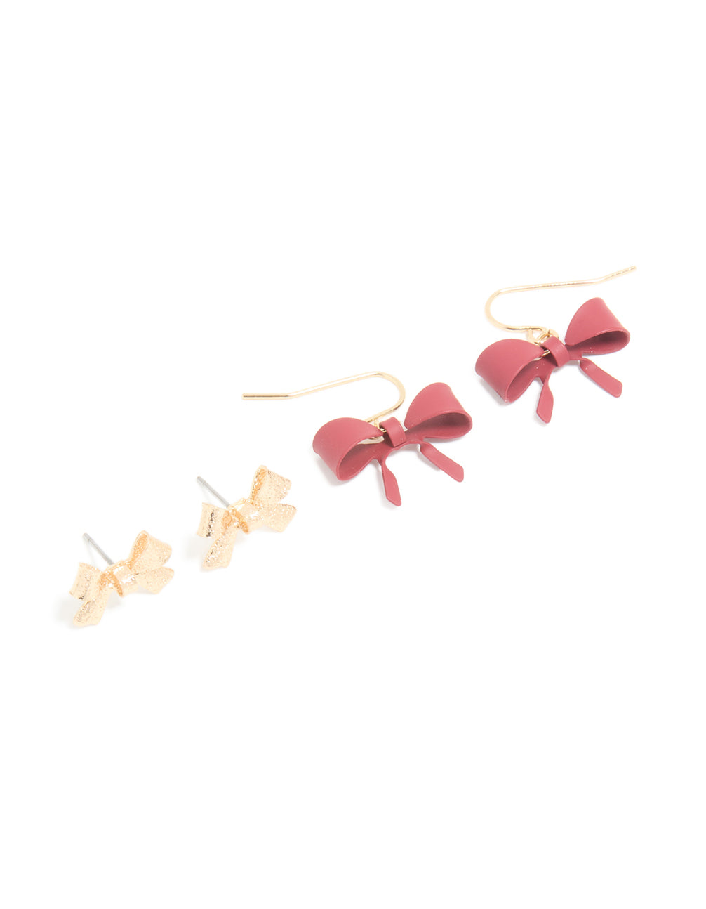 Gold Textured & Red Bow 2-Pack Earrings