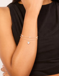 Gold Diamante Heart & Circle Charm Bracelets 2-Pack - link has visual effect only