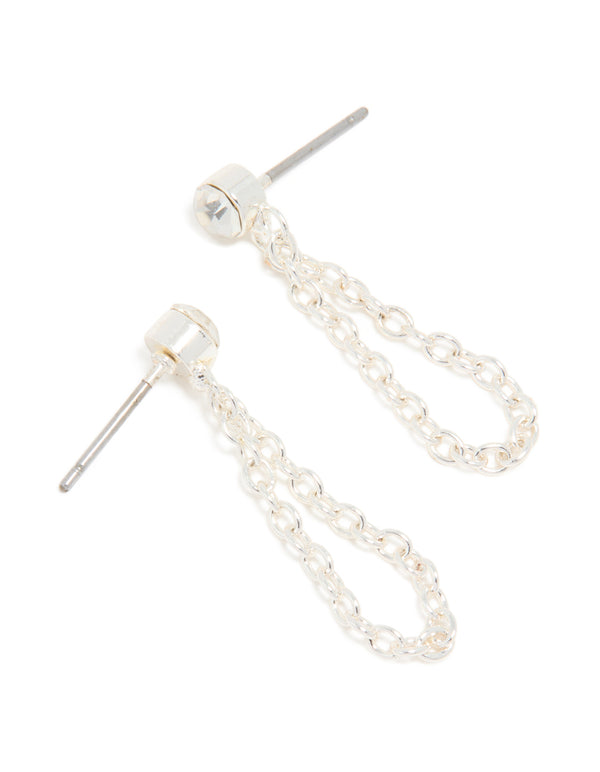 Silver Diamante Chain Drop Earrings