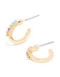 Gold Multicoloured Diamante Open Hoop Earrings - link has visual effect only