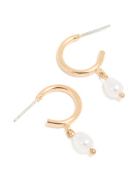Gold Pearl Drop Huggie Earrings - link has visual effect only