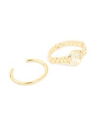 Gold Classic Wrist Cuff & Watch Set - link has visual effect only
