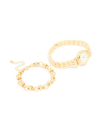 Gold Chain Bracelet & Watch Set - link has visual effect only