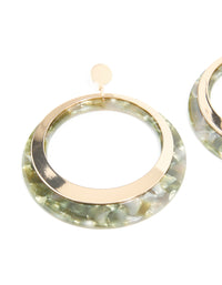 Gold Olive Green Shell Effect Drop Earrings - link has visual effect only