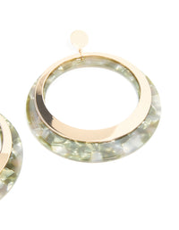 Gold Olive Green Shell Effect Drop Earrings - link has visual effect only