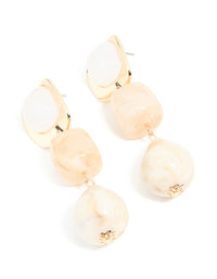 Gold Pink & White Beaded Square Drop Earrings - link has visual effect only