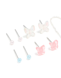 Silver Diamante & Butterfly Stud aEarrings 8-Pack - link has visual effect only