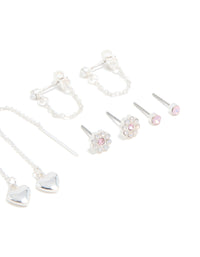 Silver Diamante & Butterfly Stud aEarrings 8-Pack - link has visual effect only