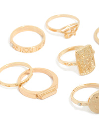 Featuring gold diamante Roman numeral rings 9-pack with disc features and dainty styling close up view - link has visual effect only