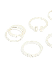 Silver Diamante Textured Rings 8-Pack - link has visual effect only