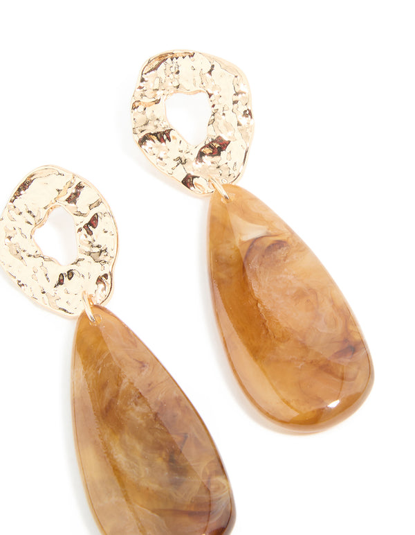Gold Molten Brown Bead Drop Earrings