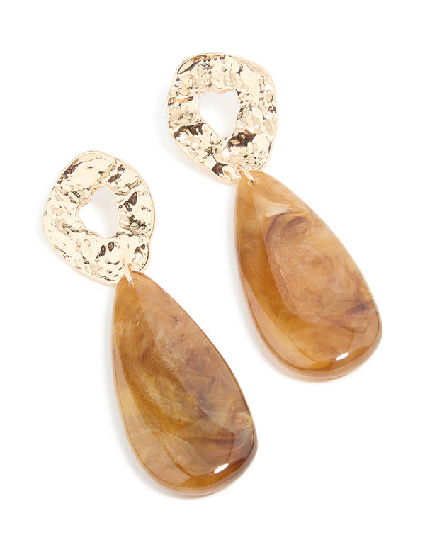Gold Molten Brown Bead Drop Earrings