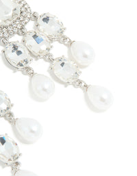 Silver Diamante Pearl Bling Drop Earrings - link has visual effect only