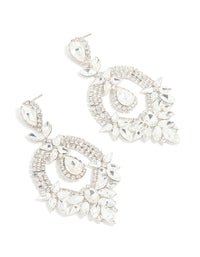 Silver Diamante Fancy Floral Drop Earrings - link has visual effect only