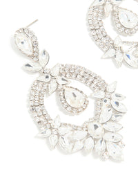 Silver Diamante Fancy Floral Drop Earrings - link has visual effect only