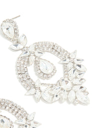 Silver Diamante Fancy Floral Drop Earrings - link has visual effect only