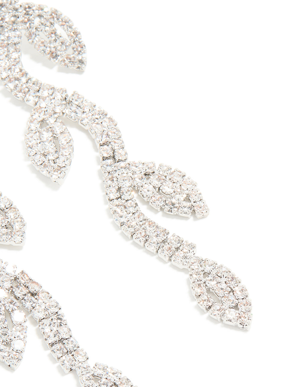 Silver Diamante Leaf Drop Earrings