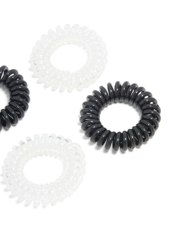 Clear & Black Spiral Stretchy Hair Ties 6-Pack