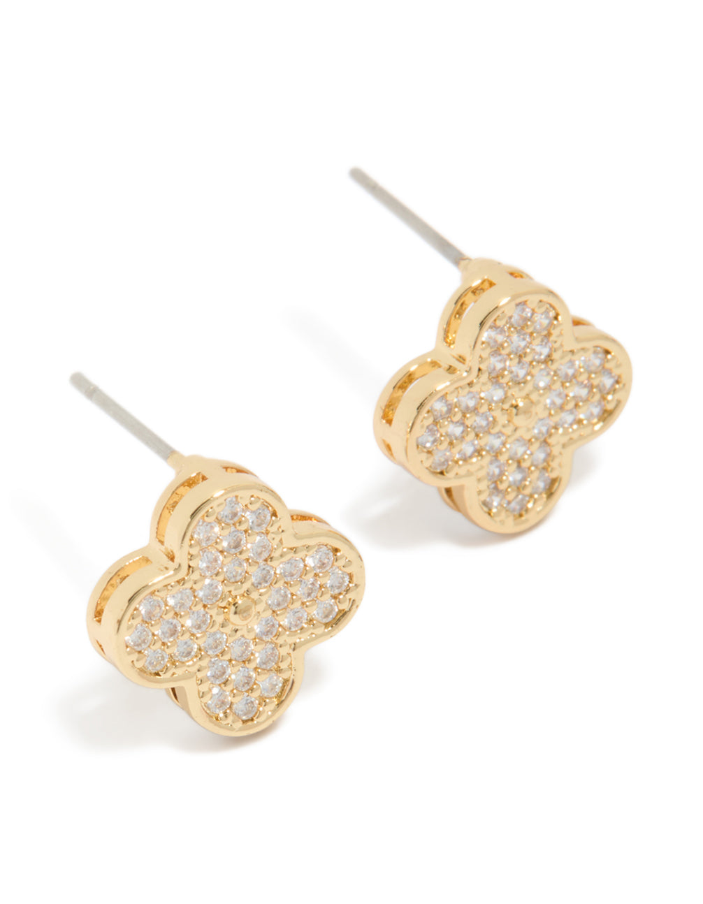 Gold Plated Cubic Zirconia Flower Detail Small Stud Earrings
