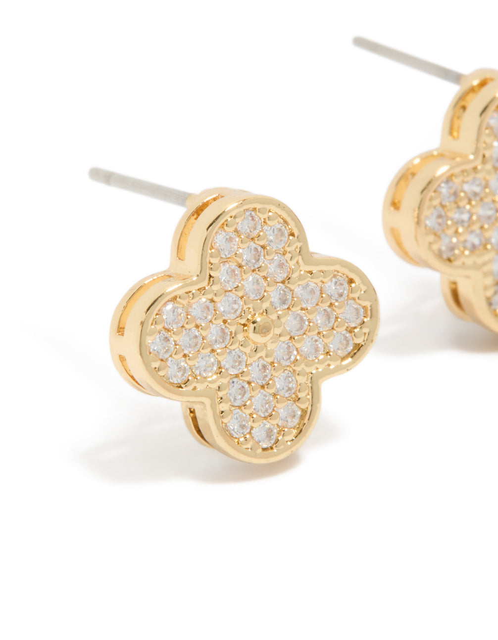 Gold Plated Cubic Zirconia Flower Detail Small Stud Earrings