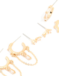 Gold Plated Cubic Zirconia Square Chain & Stud Earrings 4-Pack - link has visual effect only