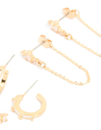 Gold Plated Cubic Zirconia Square Chain & Stud Earrings 4-Pack - link has visual effect only