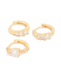 Gold Plated Cubic Zirconia Stud & Huggie Earrings 4-Pack - link has visual effect only